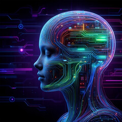 Human & AI Digital Fusion, Futuristic Technology Illustration