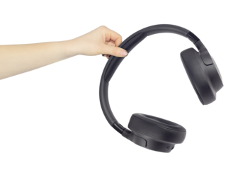 headphones in hand, concept to pass or discard headphones	