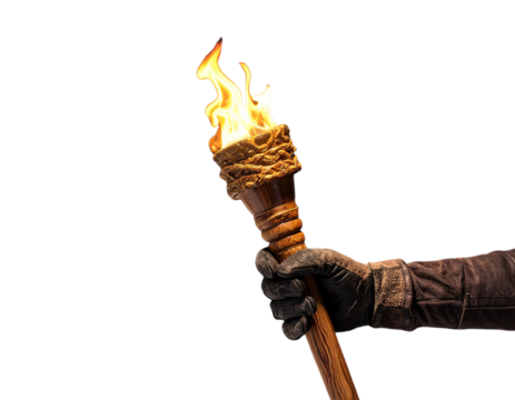 Leather-Gloved Hand Grasping Flaming Torch for Illumination