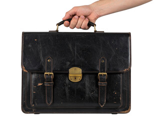Male Hand Carrying Retro Black Briefcase with Brass Locks