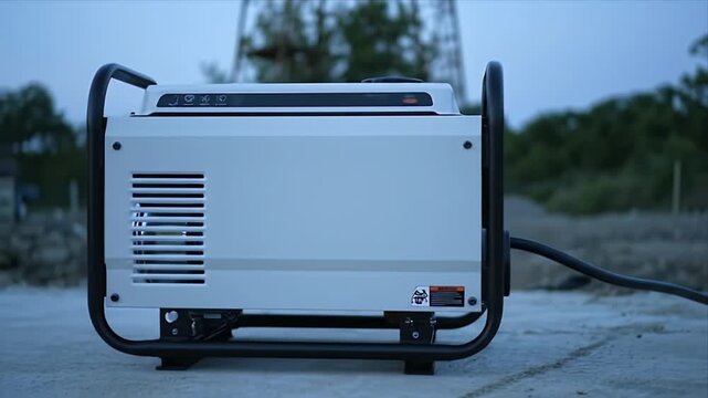 Close-up of a modern portable inverter power generator providing essential electricity for outdoor activities and emergency backup power needs