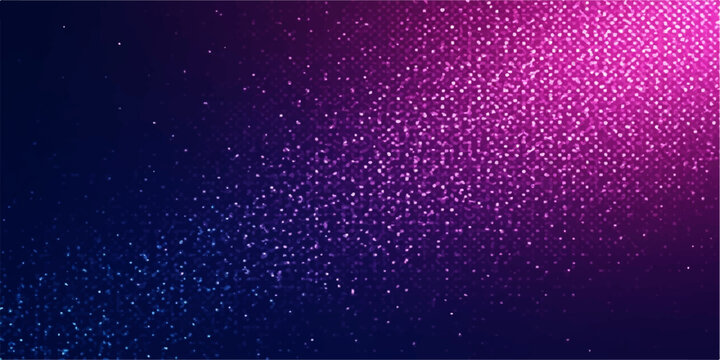 Abstract background with sparkling purple and pink glitter particles against a dark blue gradient
