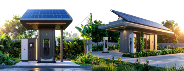 Sat of Eco-Friendly EV Charging Station – Sustainable Electric Vehicle PNG