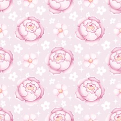 Romantic Pastel Pink Peony Seamless Pattern. Girly Floral Background.