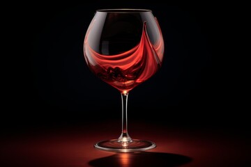Crystal glass with swirling red wine on dark background, creating elegant and dramatic visual