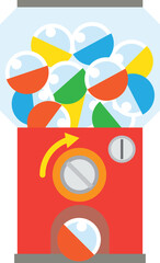 カプセルトイマシンのフラットイラスト &ndash; ガチャガチャのカプセルと赤い本体のかわいいデザイン