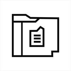 Black outline icon of a folder with a document symbol inside on a white background file storage