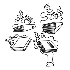 the book burning with fire collection in doodle hand drawing