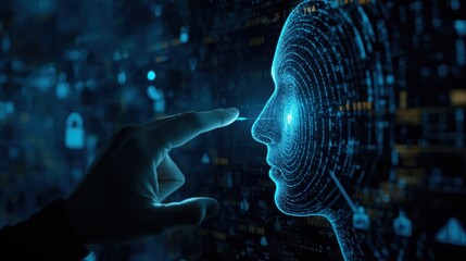 Cutting-edge technology interface with biometric face scan for secure digital access and innovative data solutions