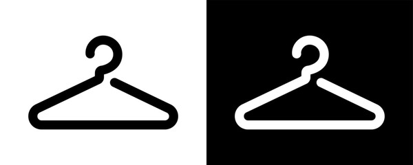 Wardrobe or cloakroom icon showing a simple hanger. Minimalist outline and filled vector illustration for changing room, dressing area and storage signage design.