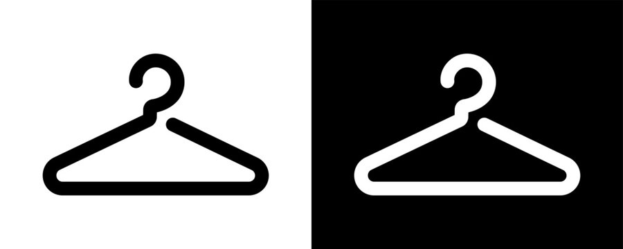 Wardrobe or cloakroom icon showing a simple hanger. Minimalist outline and filled vector illustration for changing room, dressing area and storage signage design.
