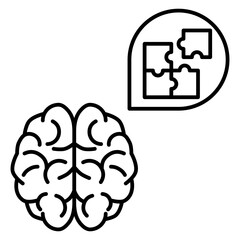 brain with puzzle line icon with editable stroke