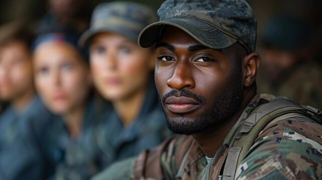 A group of soldiers participates in a training session focused on teamwork and communication. This action takes place at a military base, showcasing dedication and discipline