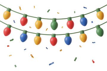 Colorful string lights with yellow, red, blue, and green bulbs, festive and celebratory atmosphere.