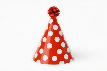 Festive red party hat with white polka dots, celebrating joy and special occasions.