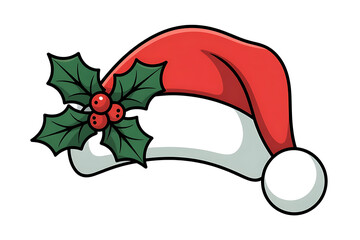 Festive red hat adorned with holly berries and leaves, symbolizing holiday cheer.