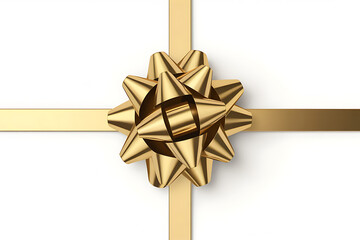 Elegant golden bow adorns a white surface, symbolizing celebration, luxury, and a thoughtful presentation.