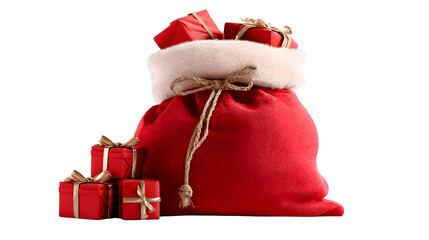 A santa claus red bag fullfill with christmas gift isolated on white background