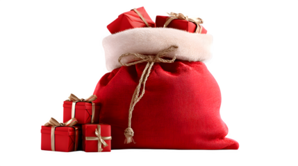 A santa claus red bag fullfill with christmas gift isolated on white background