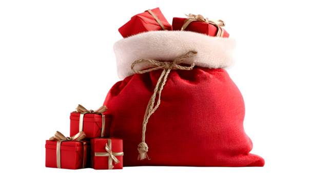 A santa claus red bag fullfill with christmas gift isolated on white background