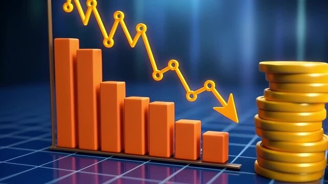 A finance market decline loss downturn investment money economy recession risk finance chart with downward trend shows market decline and loss, falling chart downward arrow loss decline recession