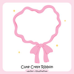 Coquette Pink Ribbon Crest, Cute Bow Frame Illustration Feminine Design, Wedding, Cute Ribbon vector 