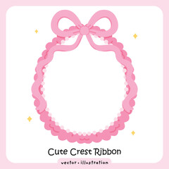 Coquette Pink Ribbon Crest, Cute Bow Frame Illustration Feminine Design, Wedding, Cute Ribbon vector 