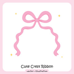 Coquette Pink Ribbon Crest, Cute Bow Frame Illustration Feminine Design, Wedding, Cute Ribbon vector 
