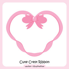 Coquette Pink Ribbon Crest, Cute Bow Frame Illustration Feminine Design, Wedding, Cute Ribbon vector 