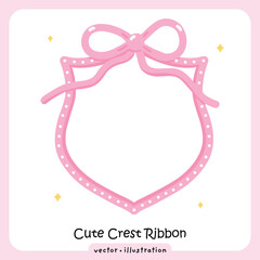 Coquette Pink Ribbon Crest, Cute Bow Frame Illustration Feminine Design, Wedding, Cute Ribbon vector 