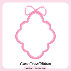 Coquette Pink Ribbon Crest, Cute Bow Frame Illustration Feminine Design, Wedding, Cute Ribbon vector 
