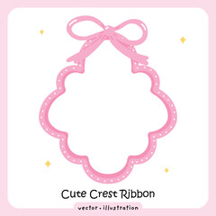 Coquette Pink Ribbon Crest, Cute Bow Frame Illustration Feminine Design, Wedding, Cute Ribbon vector 