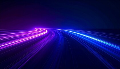 Blurring neon streaks of vibrant pink and blue light form a dynamic, abstract tunnel effect against a dark background