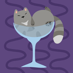 Vector flat illustration of a cute cat character sticker