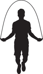 Athlete with jump rope silhouette isolated on white background.