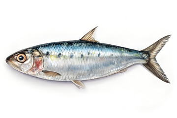 Fototapeta premium Freshly caught sardine showcasing iridescent scales and detailed fins, perfect for culinary or educational projects.