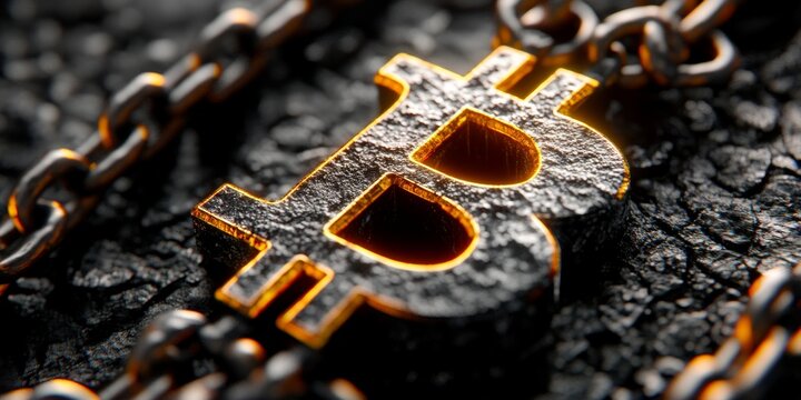 Closeup of Bitcoin Gold Symbol on Dark Background Representing Blockchain Technology and Finance