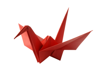 red origami paper crane bird isolated on transparent background 