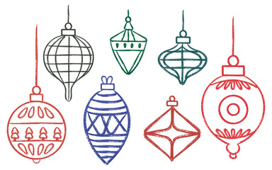 Hand drawn doodle style vector set of vintage Christmas balls