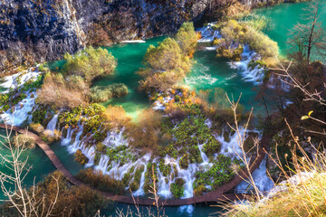 Landscape View Of The Beautiful Plitvice Lakes National Park , Croatia