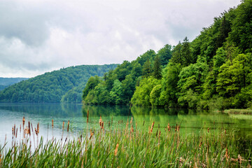 Landscape View Of The Beautiful Plitvice Lakes National Park , Croatia