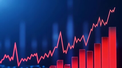 A growth finance business chart graph data increase red bar line rising performance, bullish profits, economy surge, stock market investment analytics, digital abstract technology, success momentum - Powered by Adobe