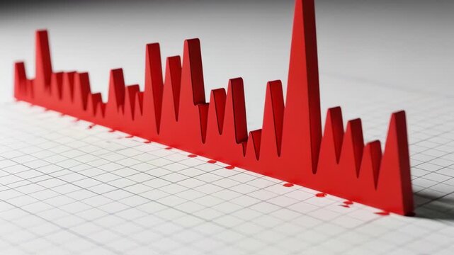 A red chart abstract finance data analytic busines statistic 3d spike graph red 3d chart grid paper with dramatic spike convey analytic and finance focu for busines data visualization red chart