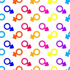 Colorful gender symbol seamless pattern background. Seamless pattern of colorful gender symbols. Gender symbol with colorful in white background. Seamless colorful gender symbol pattern background.