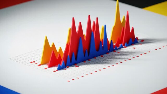 A colorful 3d chart graph data visualization abstract spike with red blue yellow peak grid paper, geometric spike pattern, modern minimal design studio lighting, analytic concept for busines report