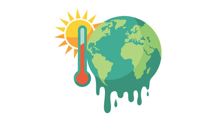 Global warming concept illustration melting earth with thermometer and sun vector design for climate change awareness