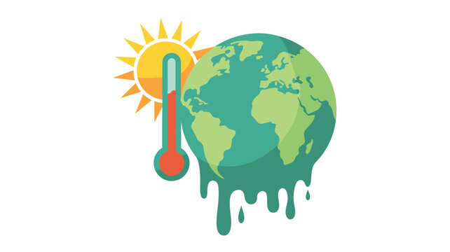 Global warming concept illustration melting earth with thermometer and sun vector design for climate change awareness