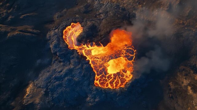 Fagradalsfjall volcano eruption aerial view of lava crater
