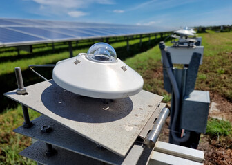 The perspective of the Pyranometer installed for Solar Farm, A pyranometer is used for measuring solar irradiance on a planar surface and the solar radiation flux density.