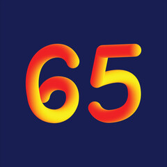 Sixty-five number illustration with warm color gradient on dark blue background